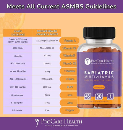 Procare Health Bariatric Multivitamin with Iron 45mg Easy to Swallow 30 Tablets - Post Op Bariatric Vitamins for Gastric Bypass Pills ProCare Health