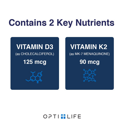 Opti + D3/K2 Supplement | Bone Health, Cardiovascular Wellness and Immune Support* Supplement | Vitamin D3 K2 Daily Support | 120 Capsules/120 Servings Opti + Life buy supplements Au