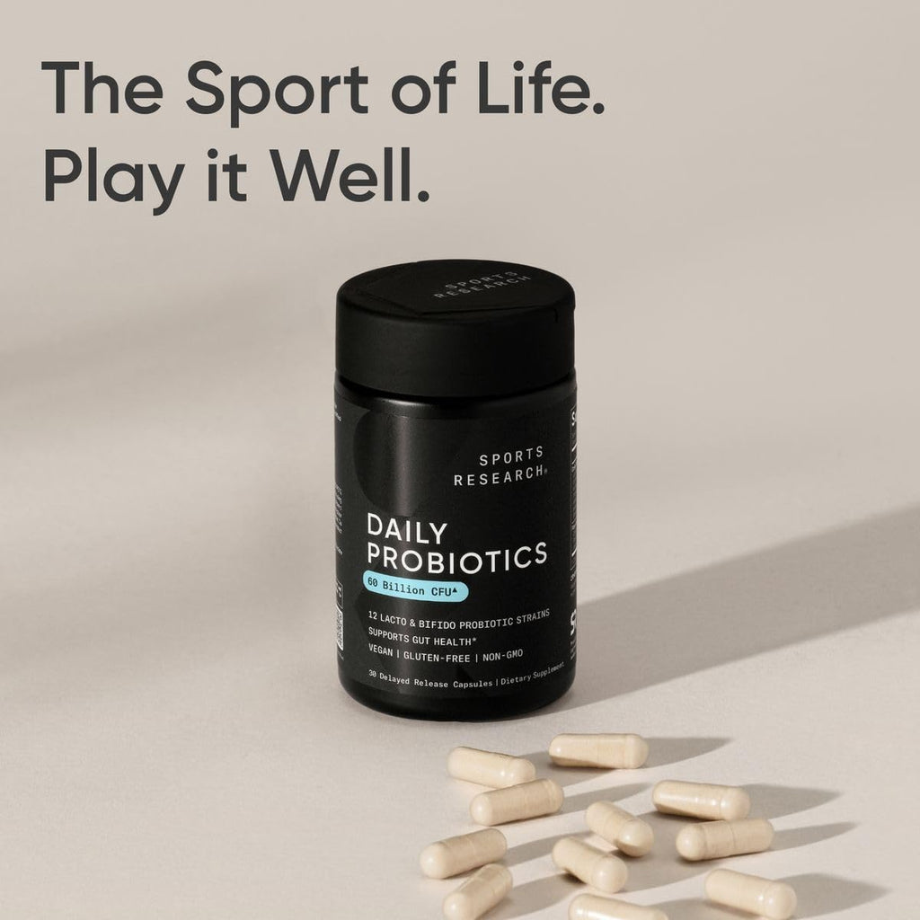 Sports Research Daily Probiotics with Prebiotics, 60 Billion CFU - Vegan Capsules for Gut Health & Digestive Support, Probiotics for Women & Men - Non-GMO Verified & Gluten Free - 30 Count Sports Research buy supplements Au