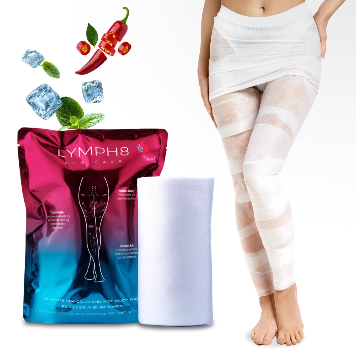 LYMPH8 Thermo-Active Body Wrap Hot and Cold Lymphatic Drainage & Sculpting Treatment for Legs&Stomach Helps Smooth,Tone&Firm the Skin With Caffeine, Niacinamide & Capsicum Extract 40 ft Pre-Soaked LYMPH8 buy supplements Au