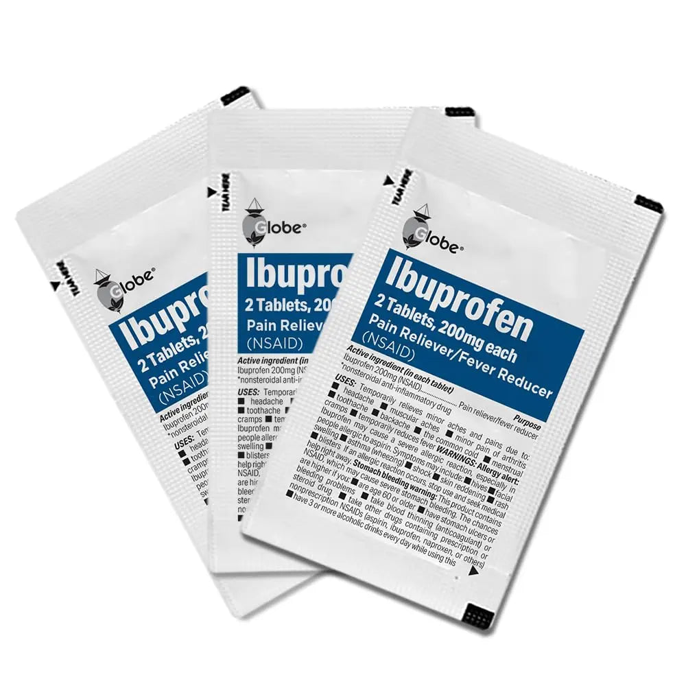 Globe Ibuprofen Tablets, 200 mg, Pain Reliever and Fever Reducer, for Headache, Muscular Aches, Arthritis, Backache and More 50 Packets of 2 Tablets Each,100 Tablets Trifecta Pharmaceuticals USABuy Supplements Australia
