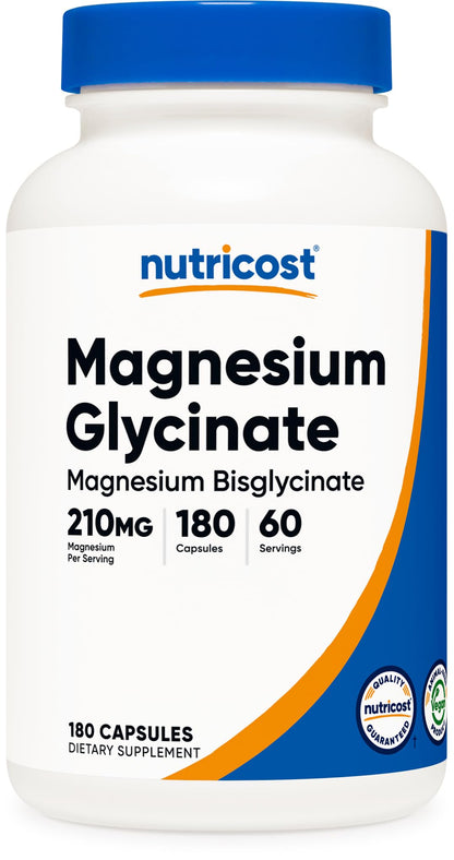 Nutricost Magnesium Glycinate Capsules (180 Capsules, 210 mg Per Serving) - Magnesium Glycinate Supplement for Gentle Absorption NutricostBuy Supplements Australia