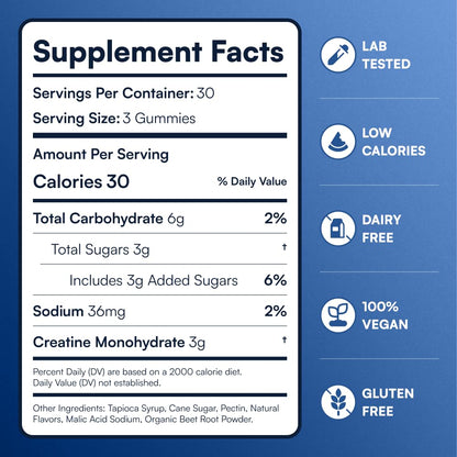 Creatine Monohydrate Gummies - Supports Muscle Growth, Recovery & Brain Function - Convenient & Easy to Take - Great Tasting Watermelon Flavor
