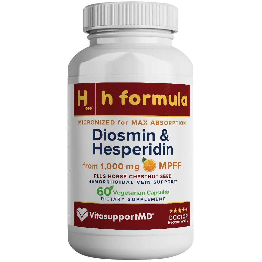 VITASUPPORTMD H Formula Diosmin Hesperidin 1000mg, Horse Chestnut Extract 300mg, Hemorrhoidal Vein Support, Micronized MPFF Bioflavonoids Supplement for Hemorrhoidal Vein Health Support, 60 Capsules VITASUPPORTMDBuy Supplements Australia