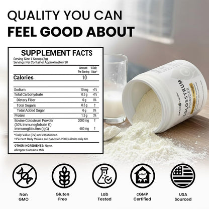 Peacock Max Colostrum Powder – 60g (30 Servings), Unflavored Bovine Colostrum Supplement, Superfood for Hair, Skin & Gut Health, Gluten-Free, Non-GMO Peacock MaxBuy Supplements Australia