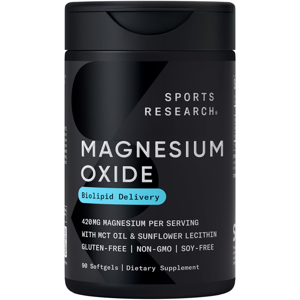 Sports Research® Magnesium Oxide 420mg with Coconut MCT Oil - Magnesium Supplement for Muscle, Nerve, and Bone Support* - Gluten-Free, Non-GMO - 90 Softgels Sports Research buy supplements Au