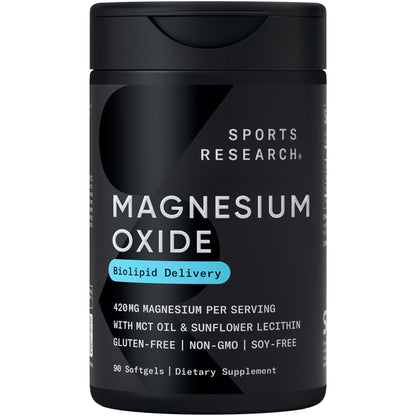 Sports Research® Magnesium Oxide 420mg with Coconut MCT Oil - Magnesium Supplement for Muscle, Nerve, and Bone Support* - Gluten-Free, Non-GMO - 90 Softgels Sports Research buy supplements Au