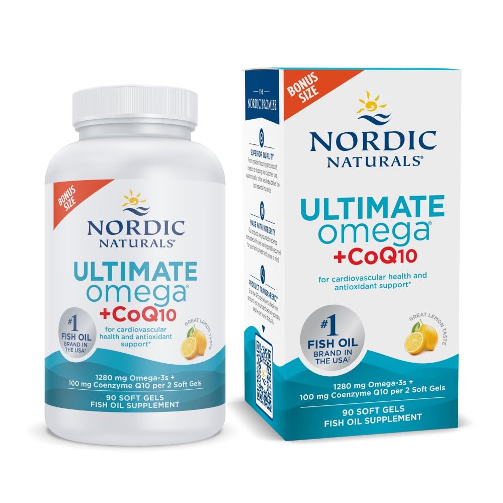 Nordic Naturals Ultimate Omega + CoQ10, Lemon - 90 Soft Gels - 1280 mg Omega-3 + 100 mg CoQ10 - Heart Health, Cellular Energy, Antioxidant Support - Non-GMO - 45 Servings Nordic NaturalsBuy Supplements Australia
