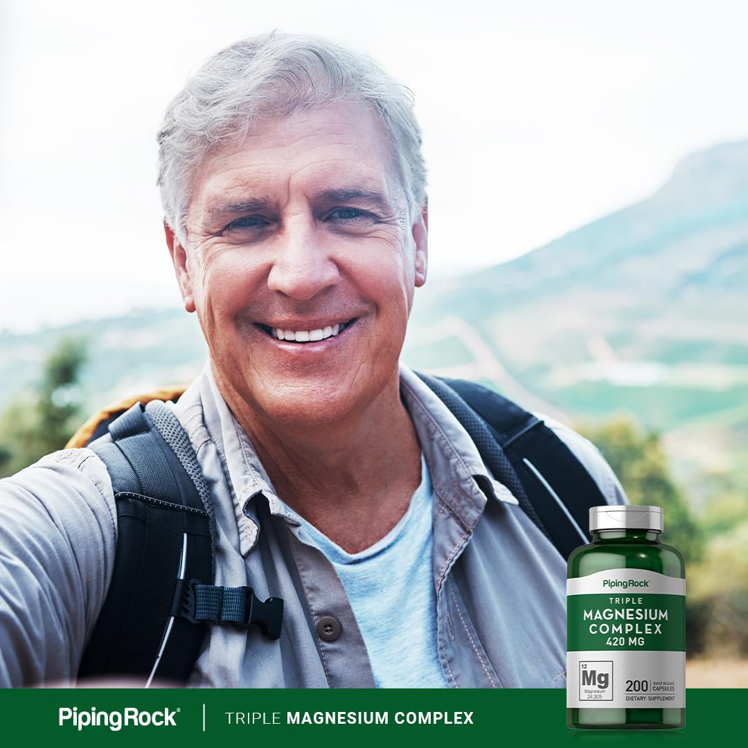 Piping Rock Triple Magnesium Complex | 420 mg | 200 Capsules | Magnesium Oxide, Citrate, and Aspartate Supplement | Non-GMO, Gluten Free Piping Rock buy supplements Au