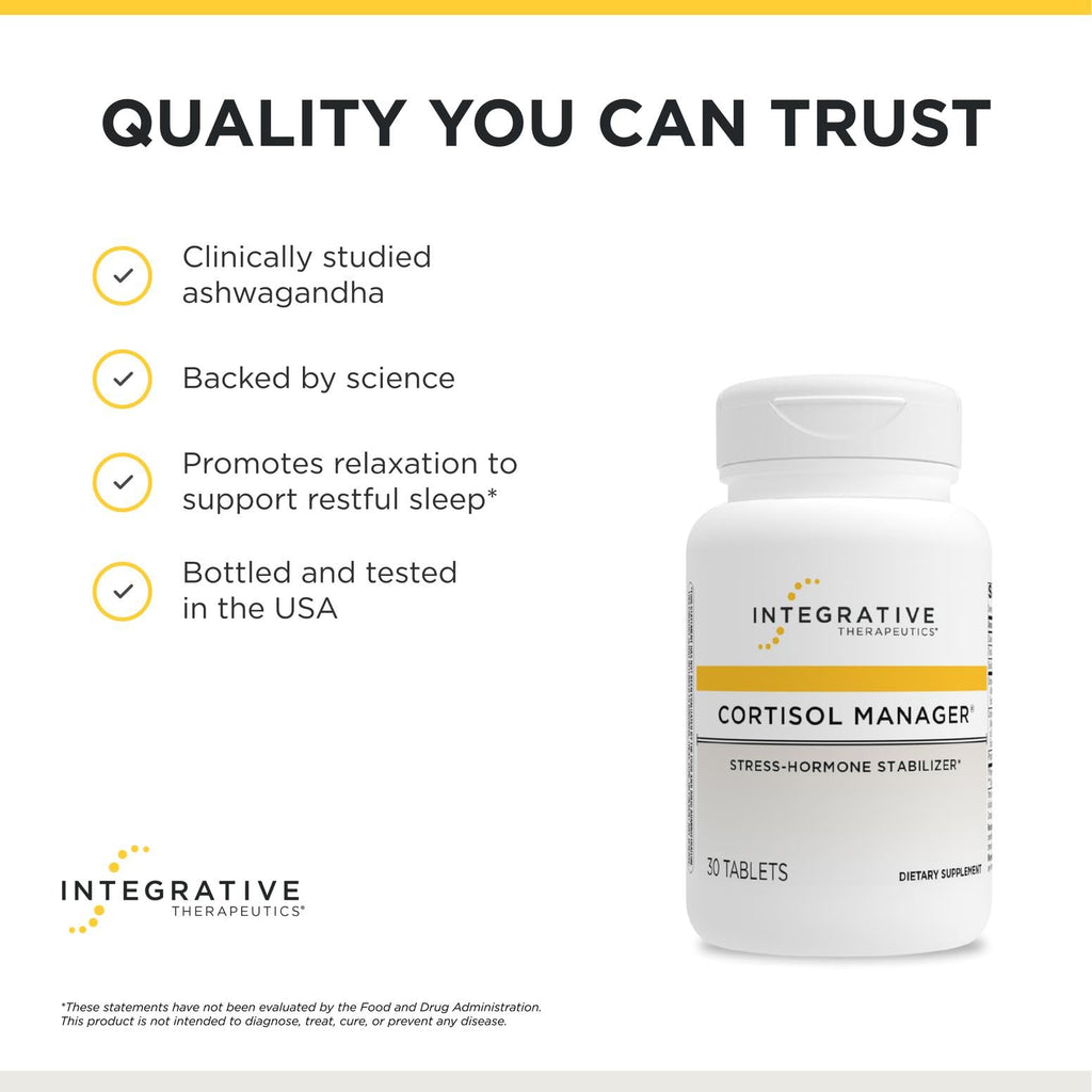 Integrative Therapeutics Cortisol Manager - Balance Cortisol & Support Relaxation for Restful Sleep* - Includes Ashwagandha & L-Theanine for Confidence with Less Stress* - 30 Tablets (15 Servings) Integrative Therapeutics buy supplements Au