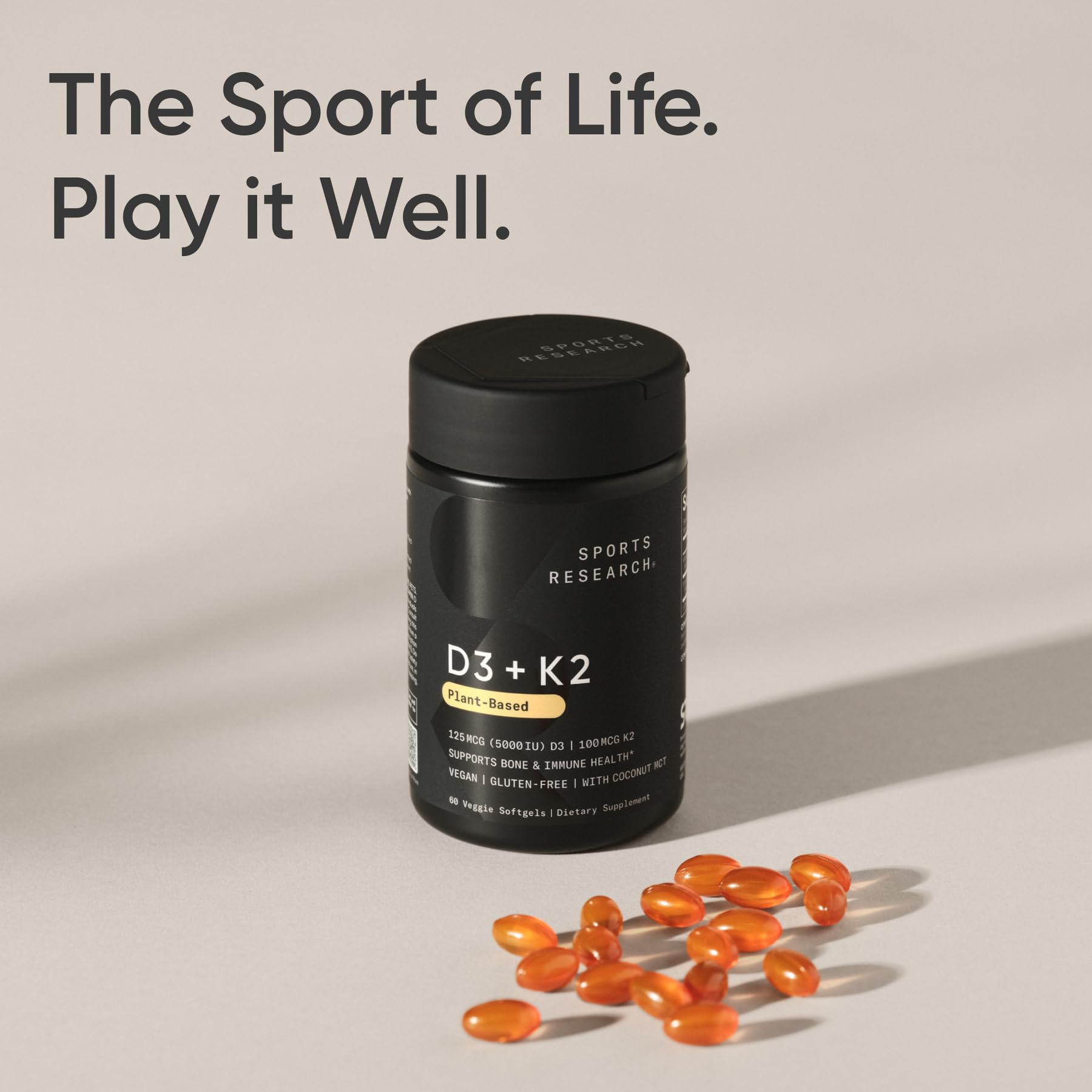 Sports Research® Vitamin D3 + K2 w/ Coconut Oil - Vegan Vitamin D 5000iu & Mk7 Vitamin K 100mcg for Bone & Immune Support - Vegan Certified · Non-GMO · Soy Free - 60 Softgels Sports Research buy supplements Au