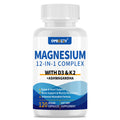 Supplement bottle labeled 'MAGNESIUM 12-IN-1 COMPLEX' with Omiozzy branding on a white background