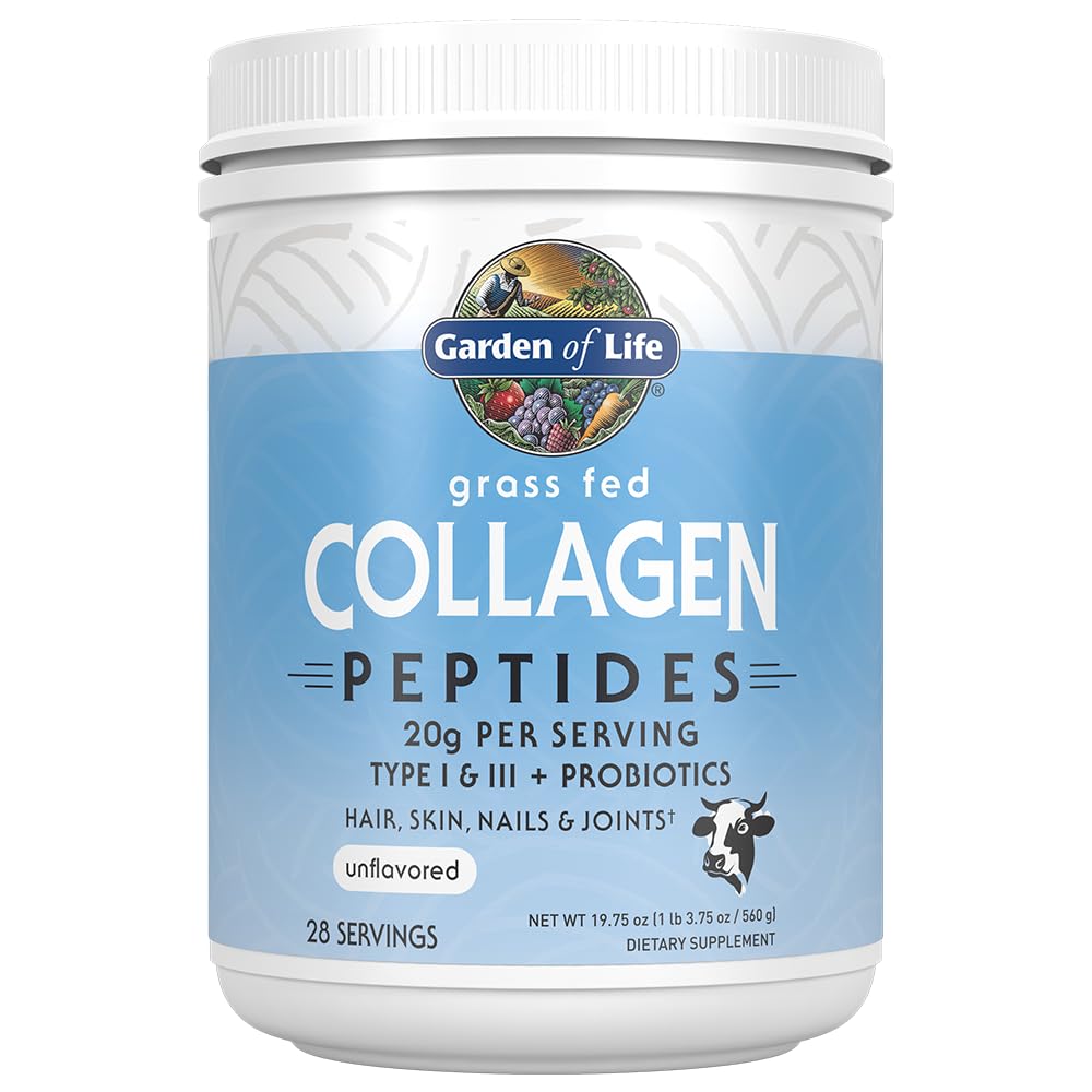 Garden of Life Grass Fed Collagen Peptides Powder Unflavored Collagen Powder for Hair Skin Nails Joints, Hydrolyzed Collagen Protein Supplements