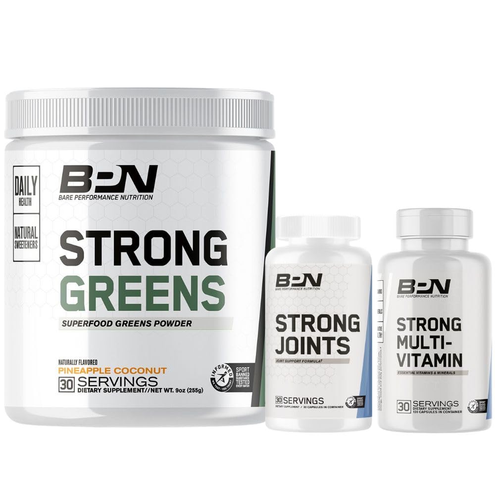 Three supplement containers from Bare Performance Nutrition on a white background