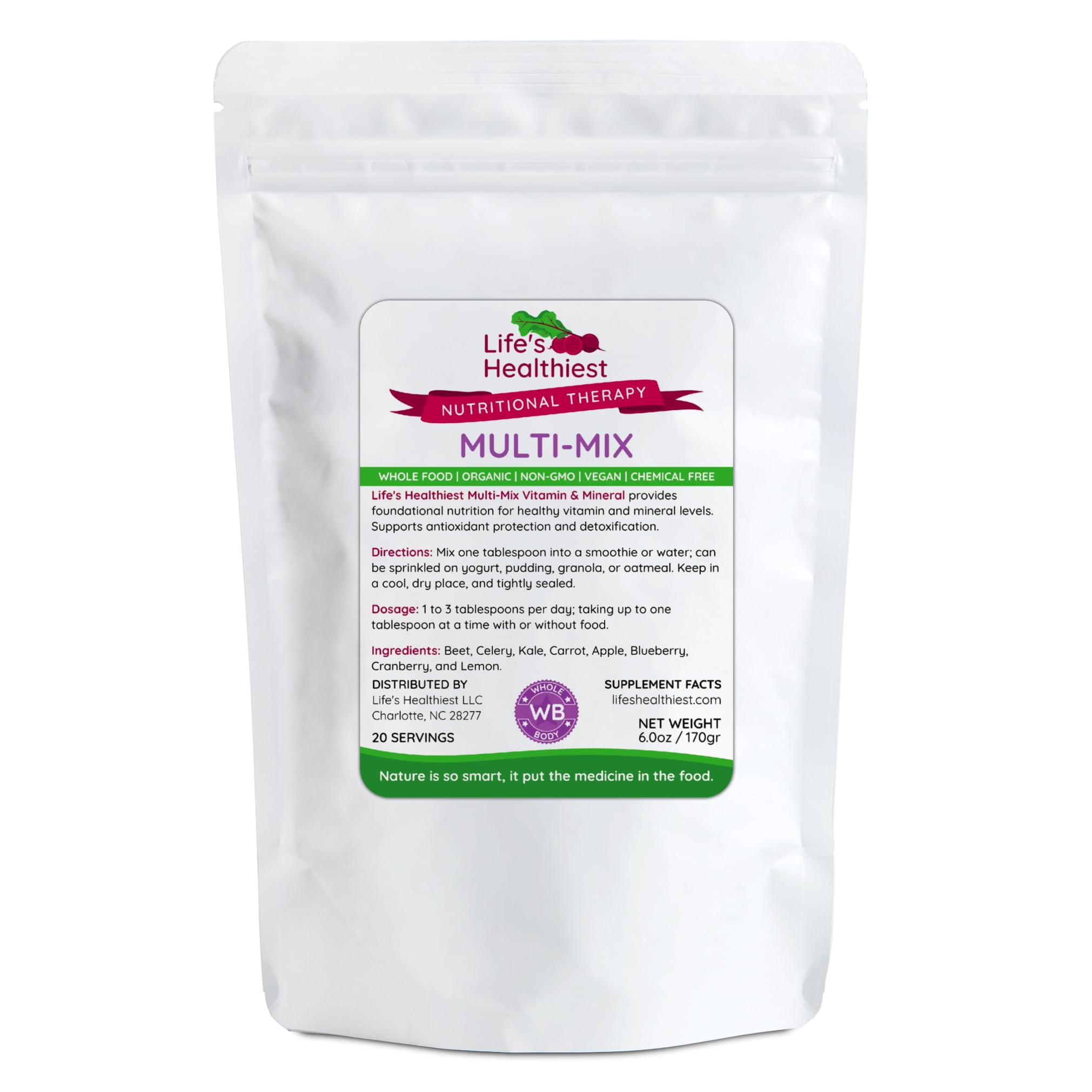 The Beet Lady Life's Healthiest Multi Mix Vitamin & Mineral Whole Food Therapy Blend with Real Fruit & Vegetables. Organic, Plant-Based, Non-GMO. 6 oz The Beet LadyBuy Supplements Australia