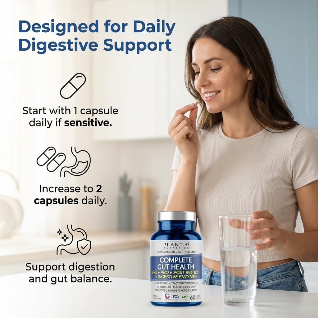 4-in-1 Gut Health Support – Prebiotics + Probiotics + Postbiotics + Digestive Enzymes – DE111 Spore Probiotic for Digestive Support & Bloating