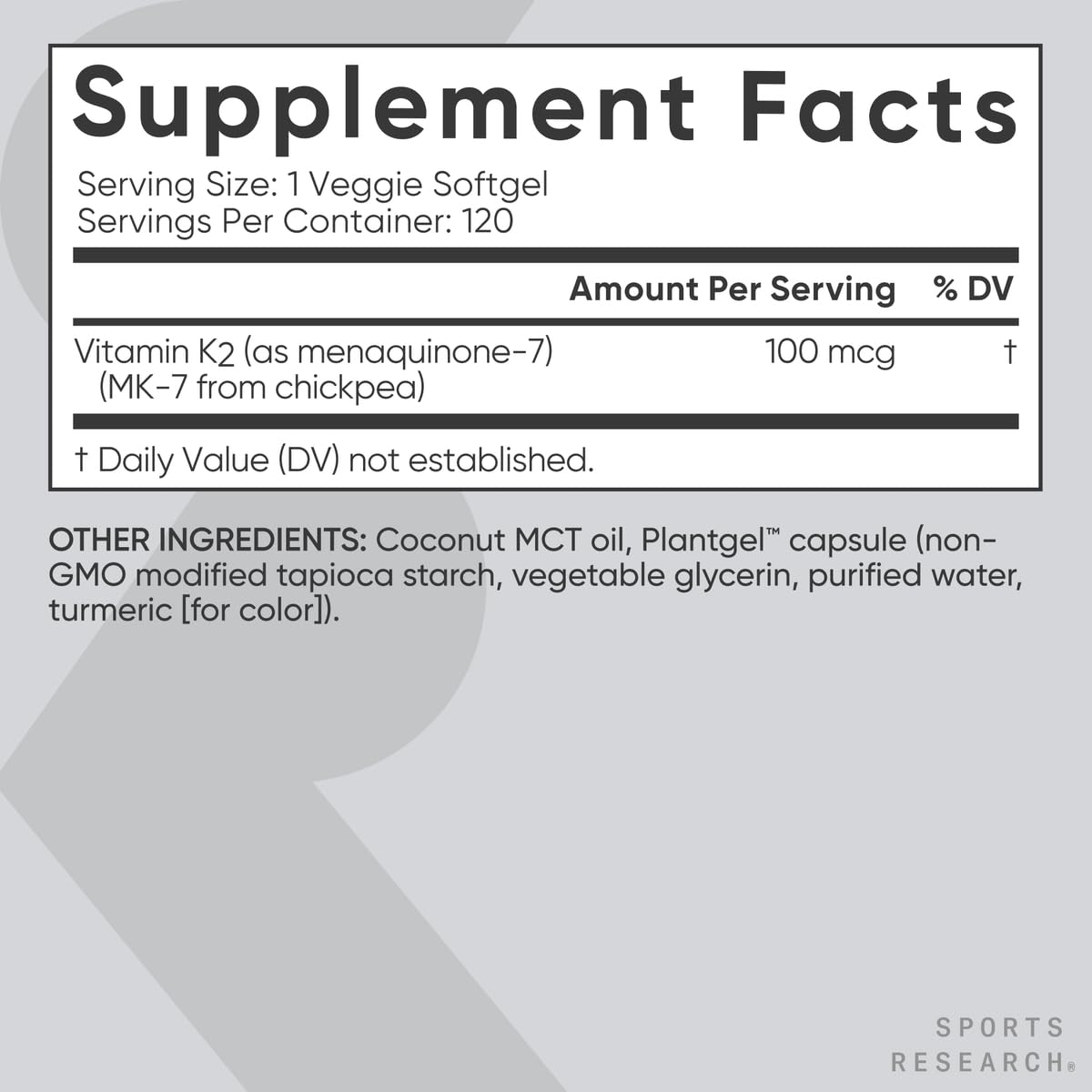 Sports Research Vitamin K2 as MK-7 100mcg with Coconut MCT Oil - 120 Veggie Softgels (4 Month Supply) Vegan Certified, Non-GMO Verified, Gluten & Soy Free Sports Research buy supplements Au