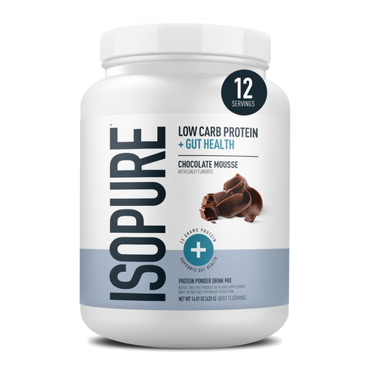 Isopure Protein + Gut Health & Immune Support Powder, Chocolate Mousse, 25g Whey Protein with Prebiotics & Vitamins, 12 Servings (Pack of 1)