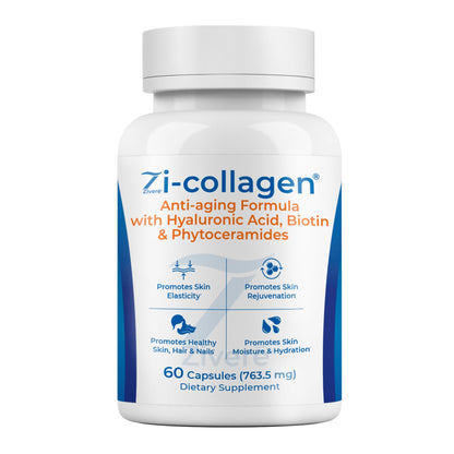 Zi-Collagen Marine Collagen Capsules for Skin, Hair & Nails Support – with Phytoceramides, Hyaluronic Acid, Biotin & Vitamins A C D3 E – 60 Capsules Zivere buy supplements Au