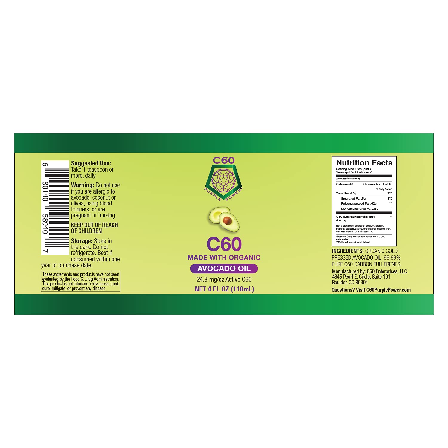 C60 Power C60 in Organic Avocado Oil - Natural Wellness & Antioxidant Support for Men & Women, 99.99% Pure Carbon Fullerenes, Promotes Energy, Mental Clarity, & Stamina - 4 fl oz Bottle C60 Purple PowerBuy Supplements Australia