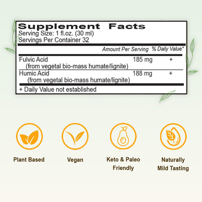 Vital Earth Minerals Fulvic Humic Mineral Blend Liquid – Fulvic Acid Supplement with 70+ Trace Minerals, Electrolytes for Recovery