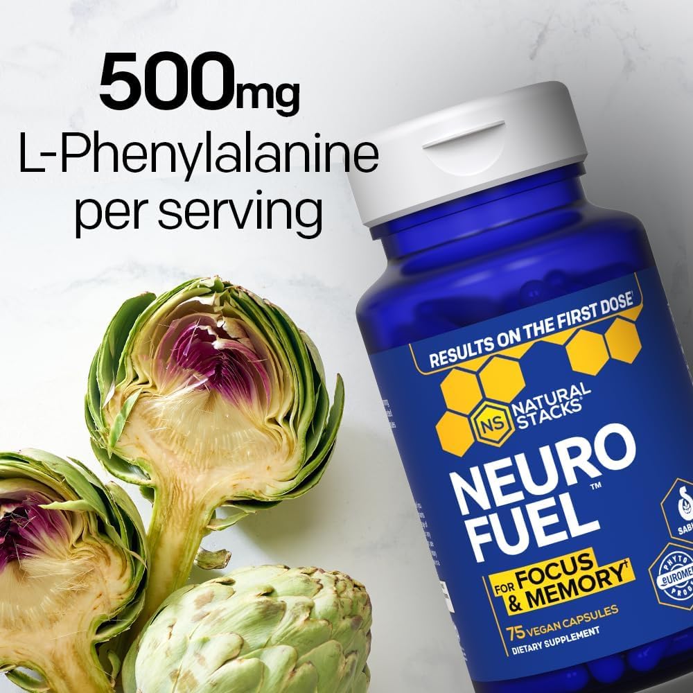 NATURAL STACKS Original NeuroFuel Nootropic Brain Support Supplement - 750mg L-Carnitine & 500mg L-Phenylalanine - Brain Supplement for Memory and Focus* - 75 Focus Pills NATURAL STACKS buy supplements Au