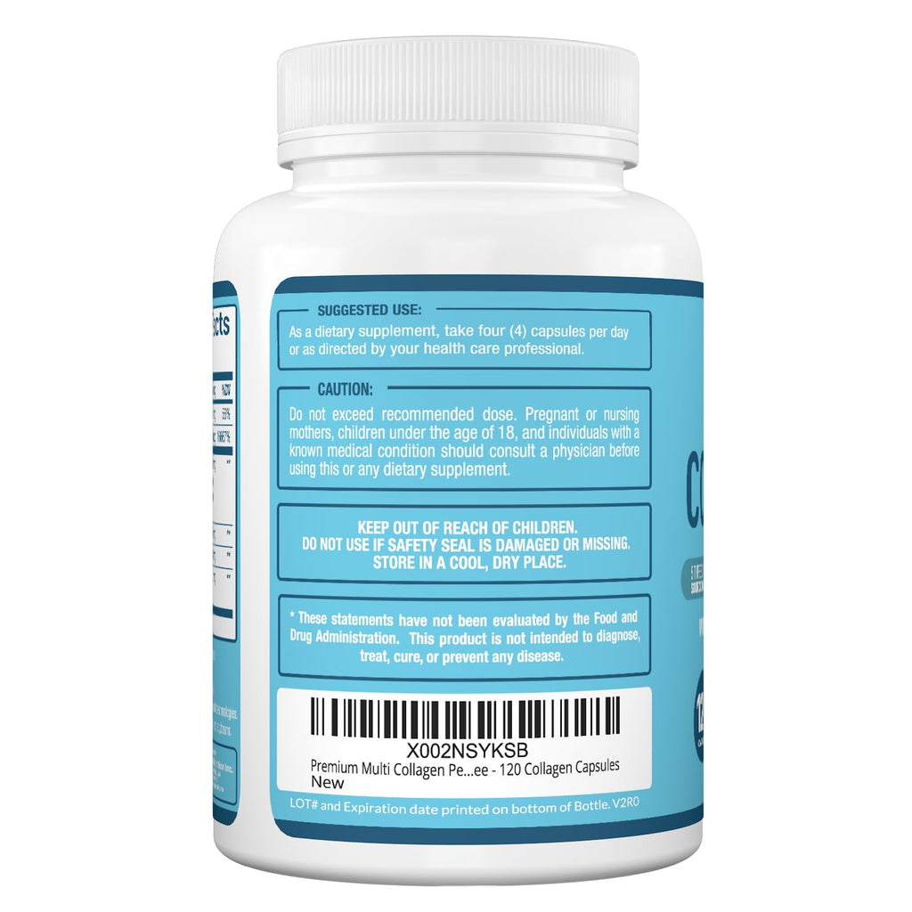 Premium Multi Collagen Peptides (Types I, II, II, V, X) - Collagen Pills for Skin Care, Hair Growth, Nails & Joints - Vitamin C, Hyaluronic Acid