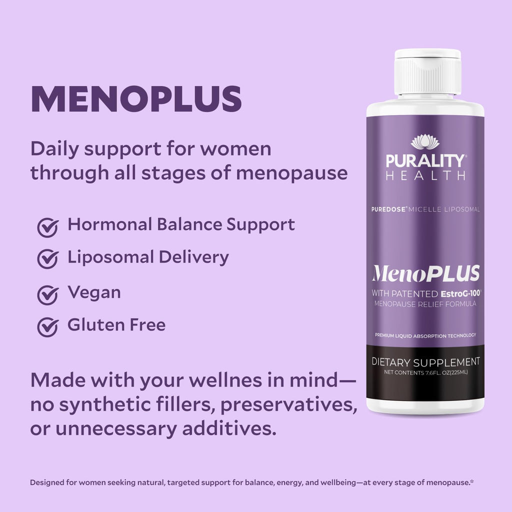 PURALITY HEALTH MenoPLUS Liposomal Menopause Supplement for Women | EstroG-100®, Vitamins D3, B6, B12 & K2 | Iodine | Hormonal Balance & Mood Support PURALITY HEALTHBuy Supplements Australia