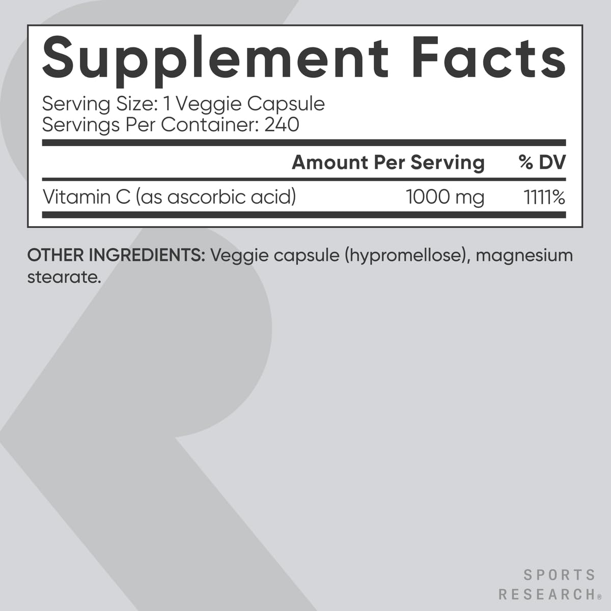 Sports Research High Potency Vitamin C Supplement - Vegan Veggie Capsules for Antioxidant Activity & Immune Support - Non-GMO Verified & Gluten Free - Ascorbic Acid Vitamin C 1000mg, 240 Count Sports Research buy supplements Au