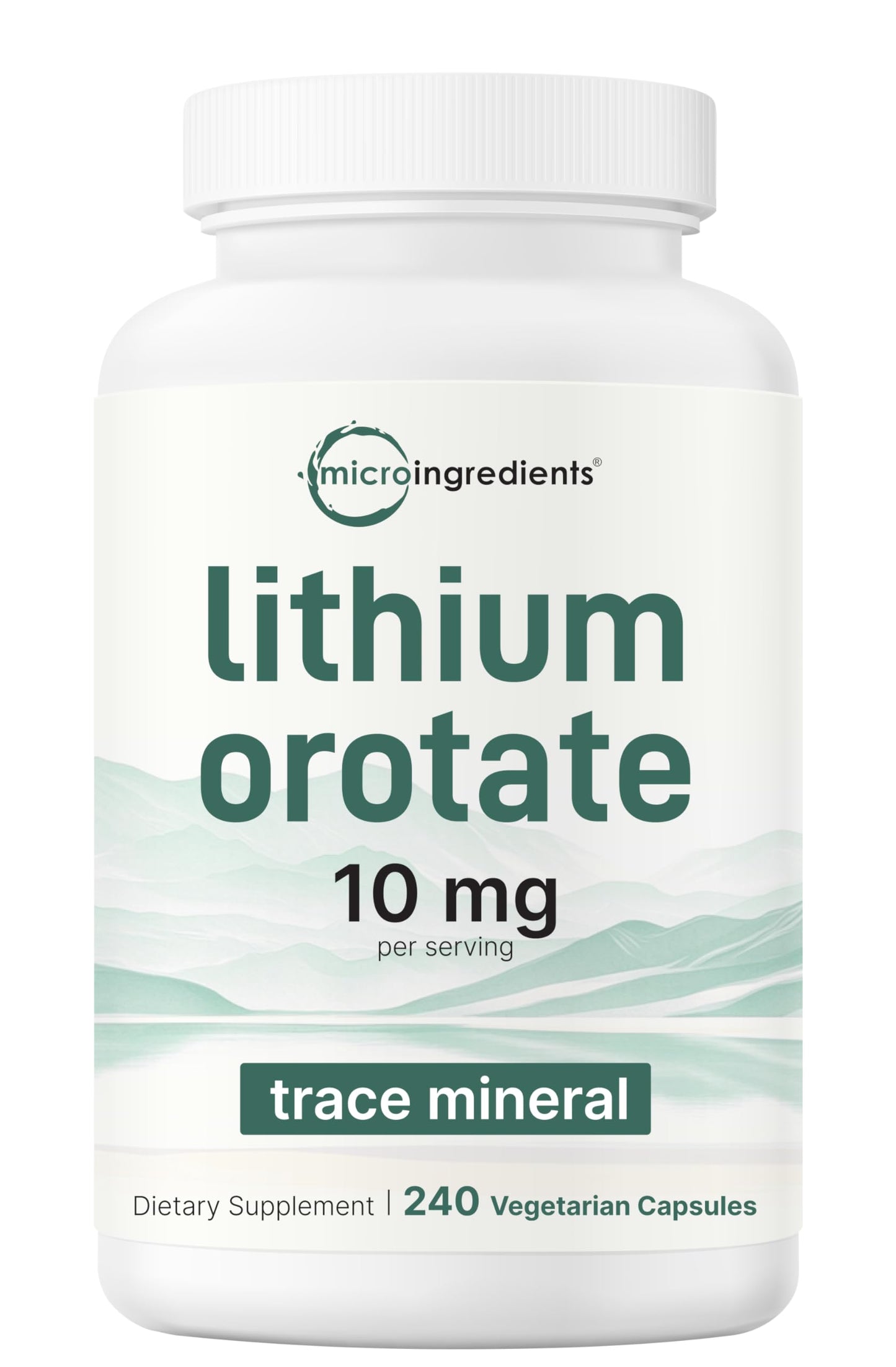 Lithium Orotate 10mg, 240 Veggie Capsules | 5mg Per Capsules | High Bioavailability Trace Mineral | Healthy Aging, Brain Supplement