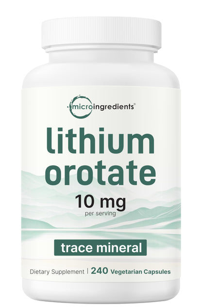 Lithium Orotate 10mg, 240 Veggie Capsules | 5mg Per Capsules | High Bioavailability Trace Mineral | Healthy Aging, Brain Supplement