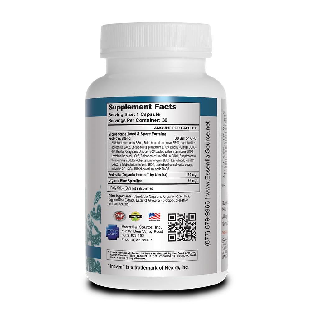 Essential Source TriActive Biotics for Men - Probiotic Capsules, 30 Billion CFU with Prebiotics & Blue Spirulina, Shelf Stable, Allergen Free, Digestive & Immune Support, 30 Count Essential Source buy supplements Au