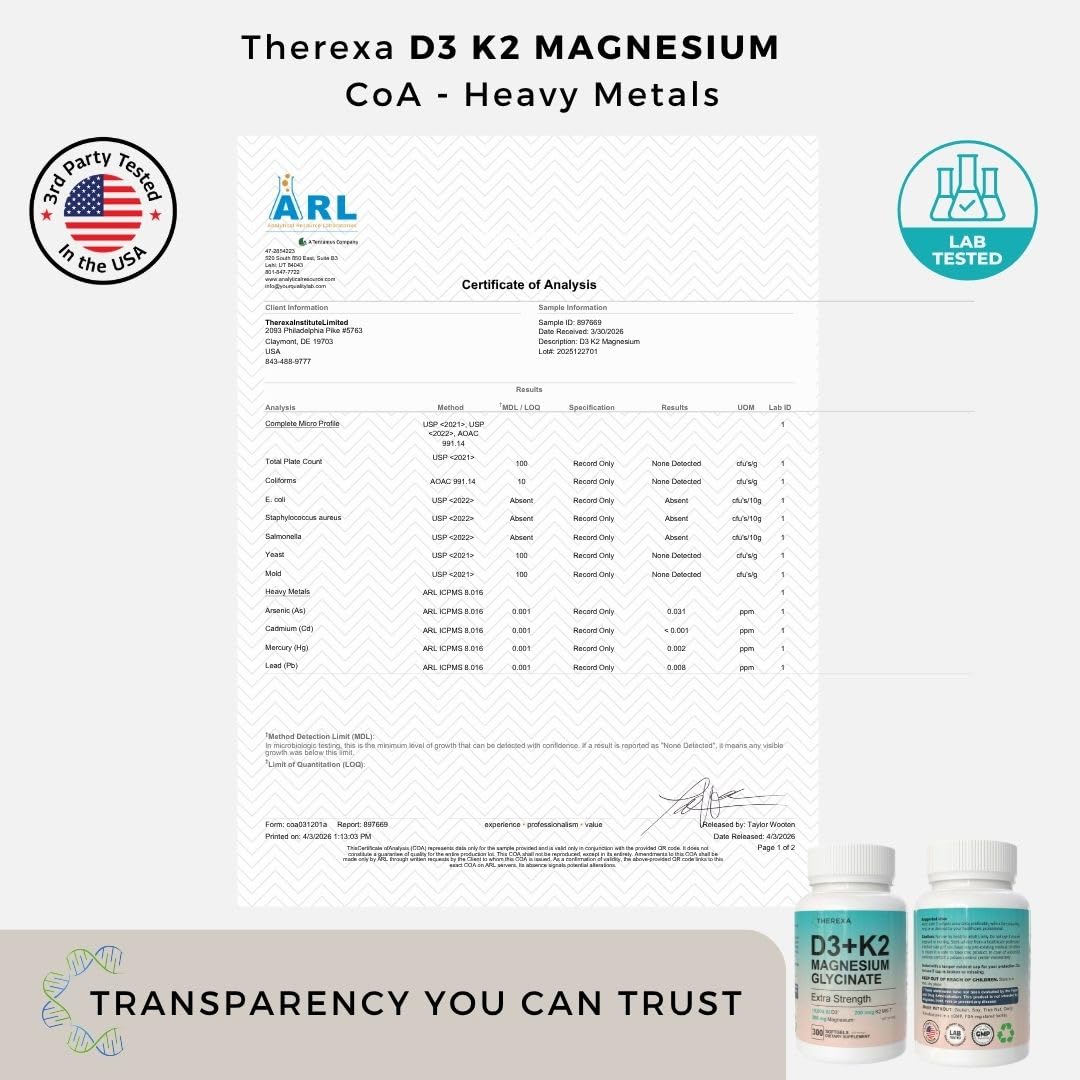 THEREXA Vitamin D3 K2 Magnesium Supplement - Extra Strength with 10000 IU Vitamin D3, Magnesium Glycinate and 200 mcg K2 MK-7 Vitamin Supplements Complex, for Women & Men - 300 Softgels THEREXA buy supplements Au