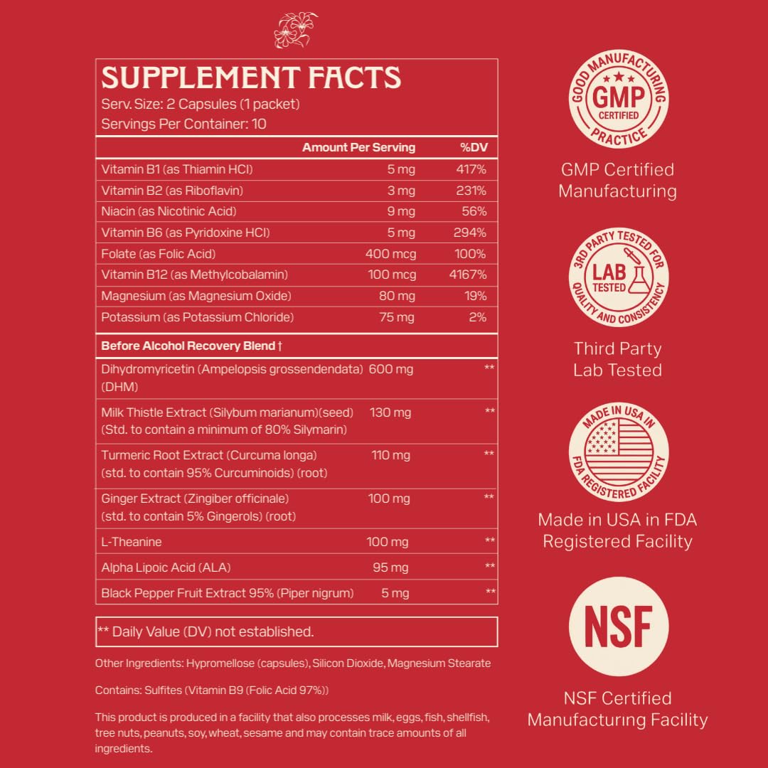 Apéritif Before Alcohol Recovery Supplement - DHM (Dihydromyricetin), Milk Thistle, Turmeric & B Vitamins - Hydration & Liver Support for Morning Clarity Apéritif Health buy supplements Au