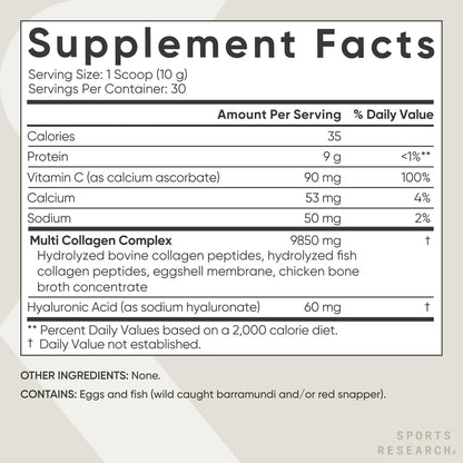 Sports Research Multi Collagen Protein Powder (Type I, II, III, V, X) with Hyaluronic Acid + Vitamin C | 5 Types of Food Based Collagen, 30 Servings (Unflavored) Sports Research buy supplements Au