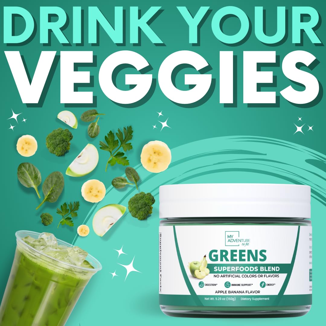 Green Superfood Powder for Digestion & Gut Health - Keto Friendly Superfood Greens Blend Powder for Immune Support - Powdered Greens Supplement for Immune Boost - Apple Banana Flavor My Adventure to FitBuy Supplements Australia