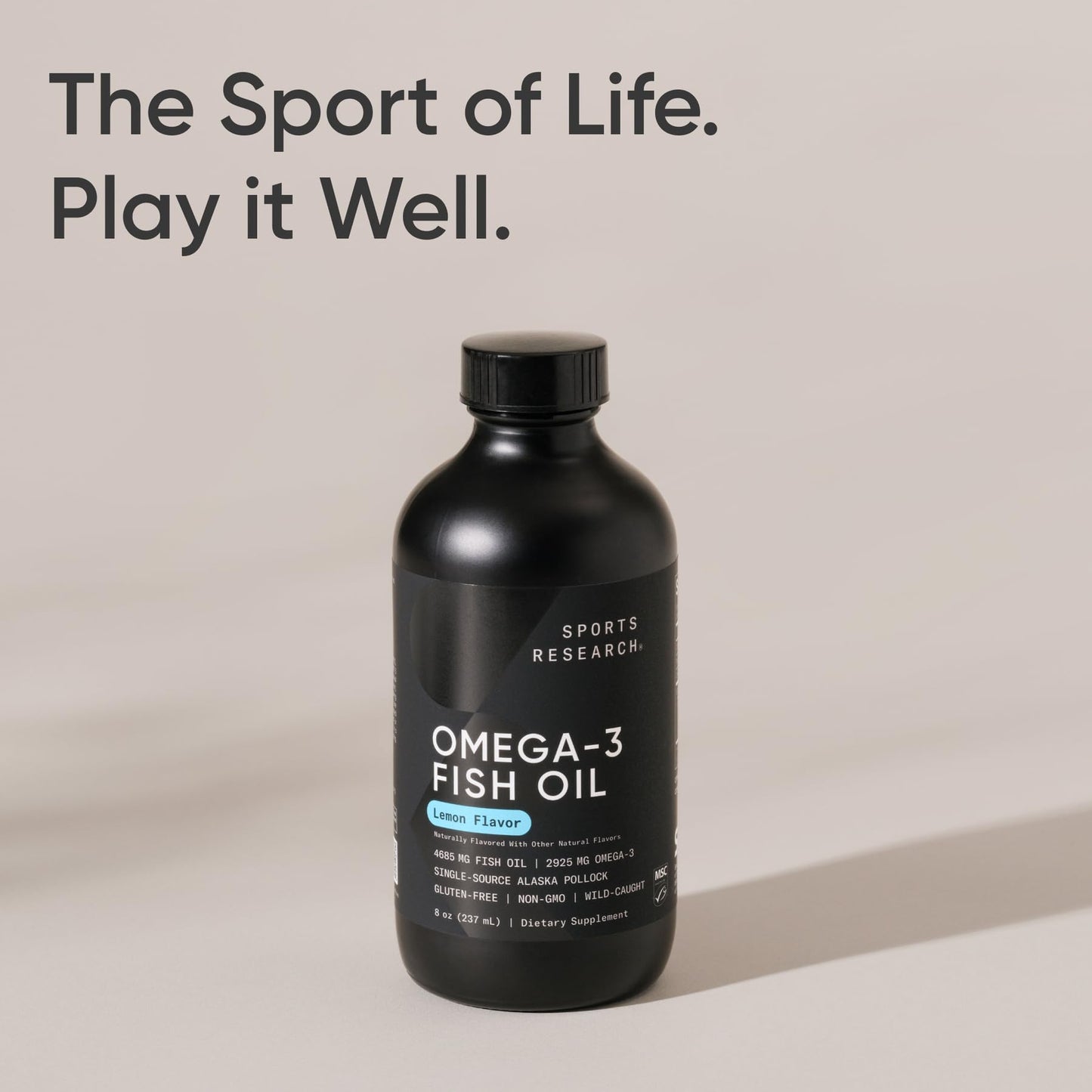 Sports Research® Omega-3 Fish Oil, 8oz Glass Bottle - 4685mg of Wild Caught Alaska Pollock Fish Oil per Serving - Easy-to-Take Liquid · Lemon Flavor · Non-GMO · MSC Certified Sustainable - 48 Servings Sports Research buy supplements Au
