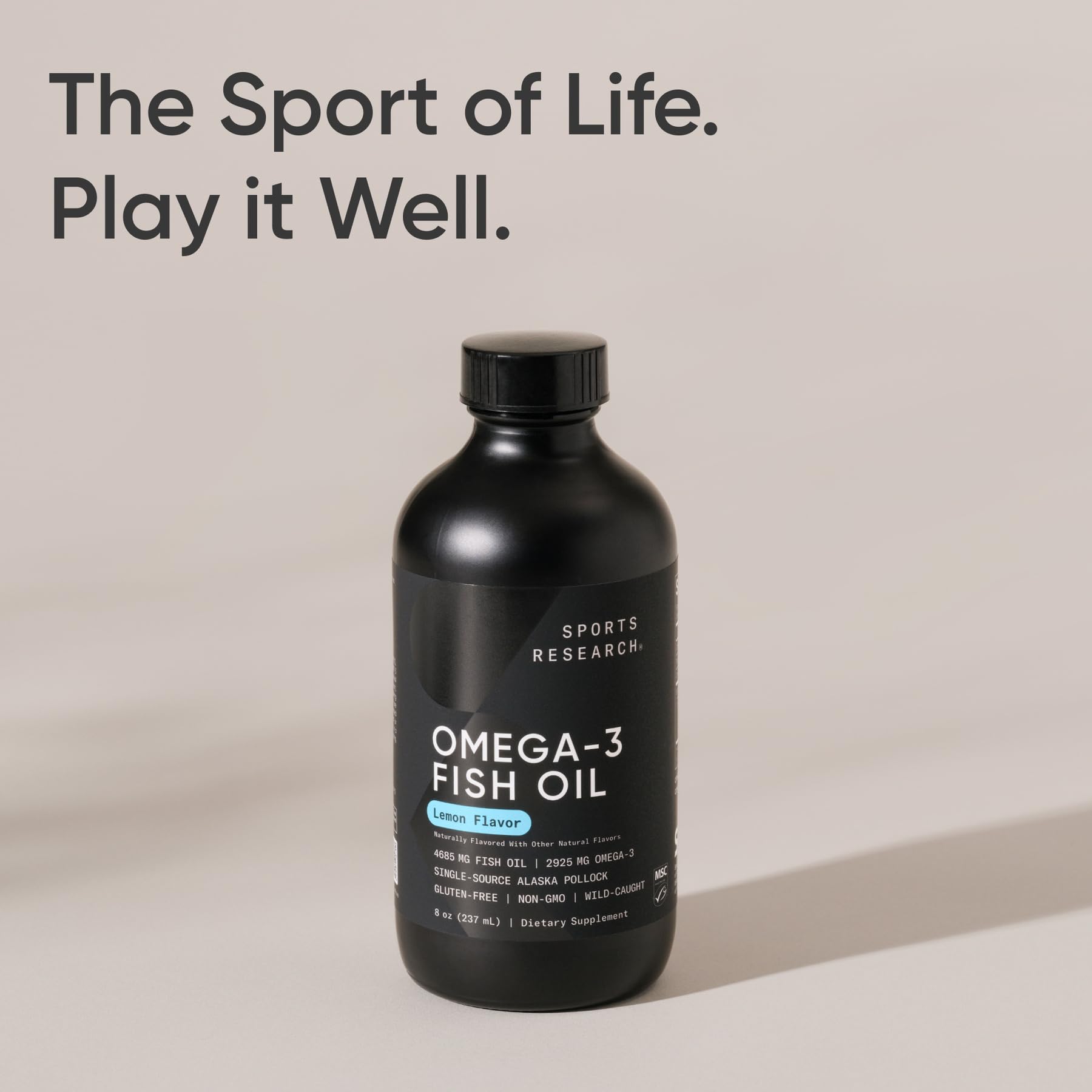 Sports Research® Omega-3 Fish Oil, 8oz Glass Bottle - 4685mg of Wild Caught Alaska Pollock Fish Oil per Serving - Easy-to-Take Liquid · Lemon Flavor · Non-GMO · MSC Certified Sustainable - 48 Servings Sports Research buy supplements Au