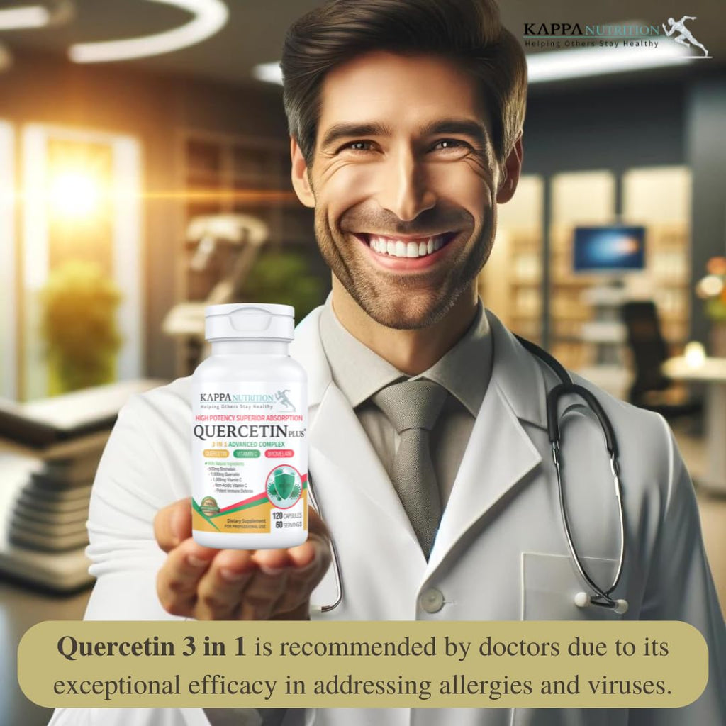 QUERCETIN PLUS, Quercetin 1,000mg, Bromelain 500mg and Vitamin C 1,000mg, (120 Capsules), 3 in 1 from Bioflavonoids, Supports Immune, Cardiovascular & Respiratory Health, Seasonal Allergy Relief. KAPPA NUTRITIONBuy Supplements Australia