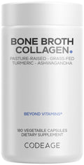 Codeage Organic Bone Broth Collagen Peptides Capsules Supplement, Bone Broth Grass Fed Beef, Free-Range Chicken, Turmeric & Ashwagandha - Collagen Types I, II, III - Non-GMO - 180 Capsules CodeageBuy Supplements Australia