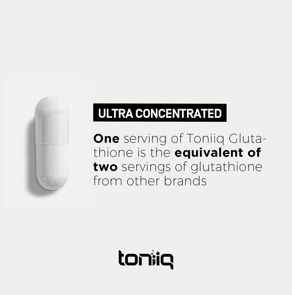 Toniiq Ultra High Strength Glutathione Capsules - 1000mg Concentrated Formula - 98%+ Highly Purified and Bioavailable - Non-GMO Fermentation