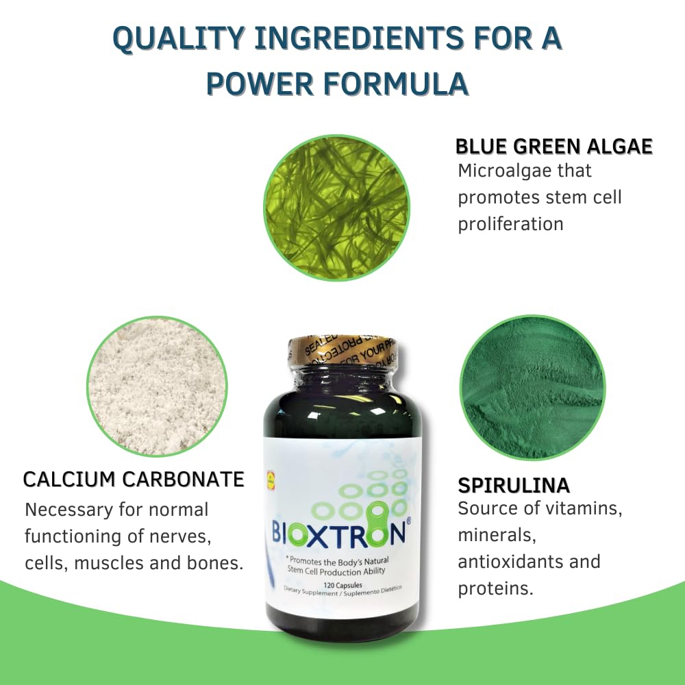 Bioxtron Natural AFA Stem Cell Supplement - Joint Support & Muscle Pain - Immune System Support - Natural Blue Green Algae Spirulina - 120 Caps BioxtronBuy Supplements Australia