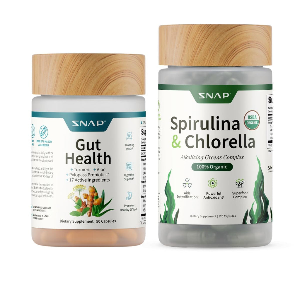 Snap Supplements Gut Health Lipase Supplement & Organic Spirulina Chlorella Bundle–Probiotic + Greens–Supports Digestion, Detox, Energy & Immune Health, 50