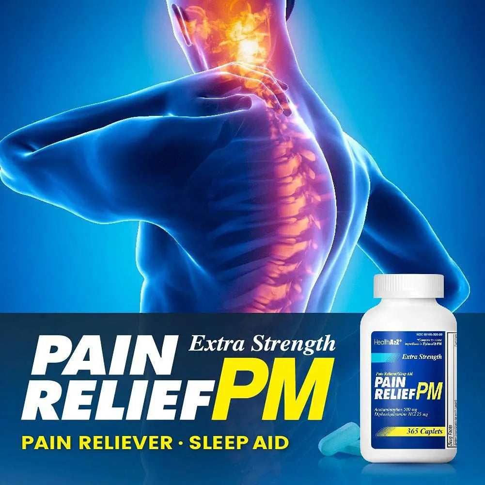 HealthA2Z® Extra Strength Pain Relief PM| Acetaminophen 500mg | Diphenhydramine 25mg | Pain Reliever & Nighttime Sleep Aid | (365 Count (Pack of 1)) HealthA2ZBuy Supplements Australia