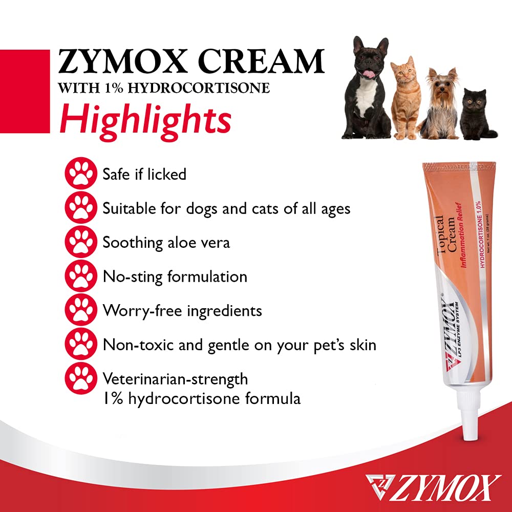 Zymox Veterinarian Strength Topical Cream with 1% Hydrocortisone for Dogs and Cats, 1oz Zymox buy supplements Au