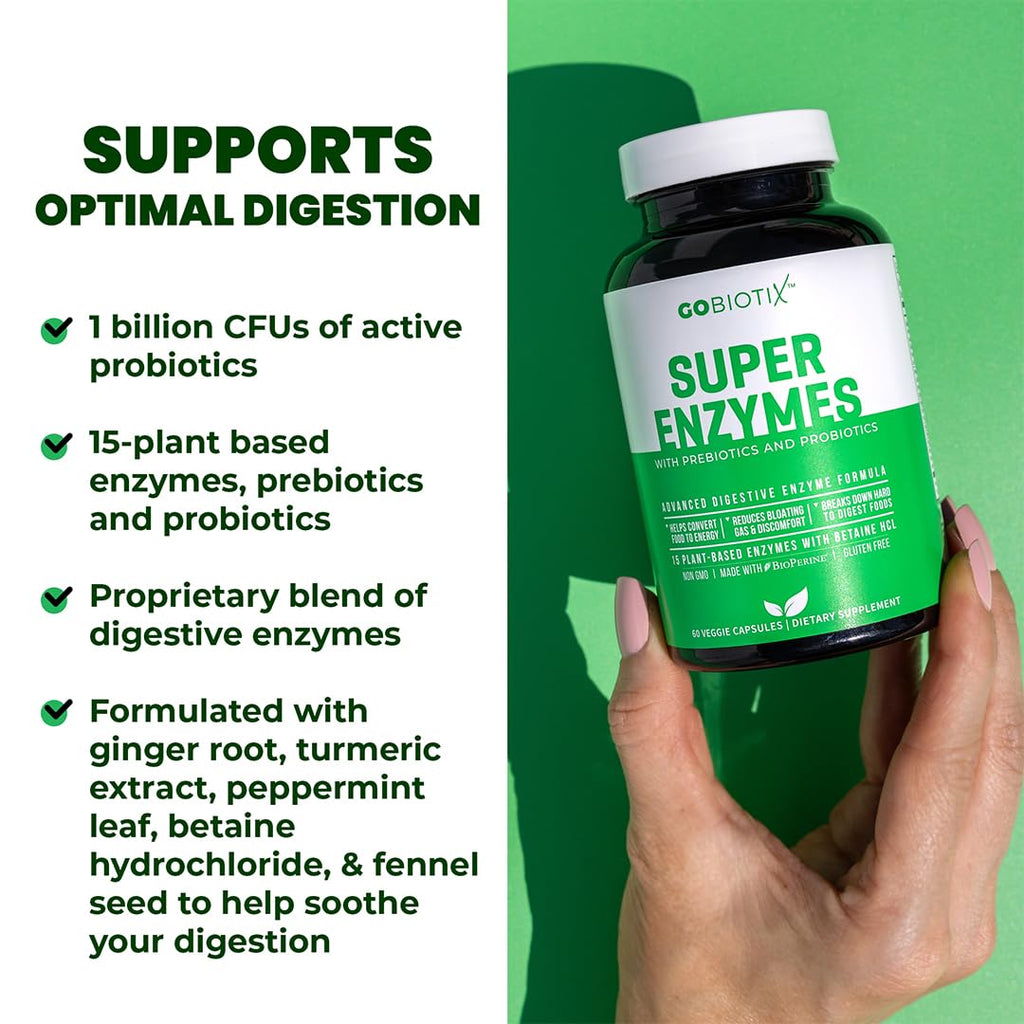 GoBiotix Digestive Enzymes Supplement with Prebiotics and Probiotics for Women and Men - Gut Health, Gluten Digestion, Lactose Absorption