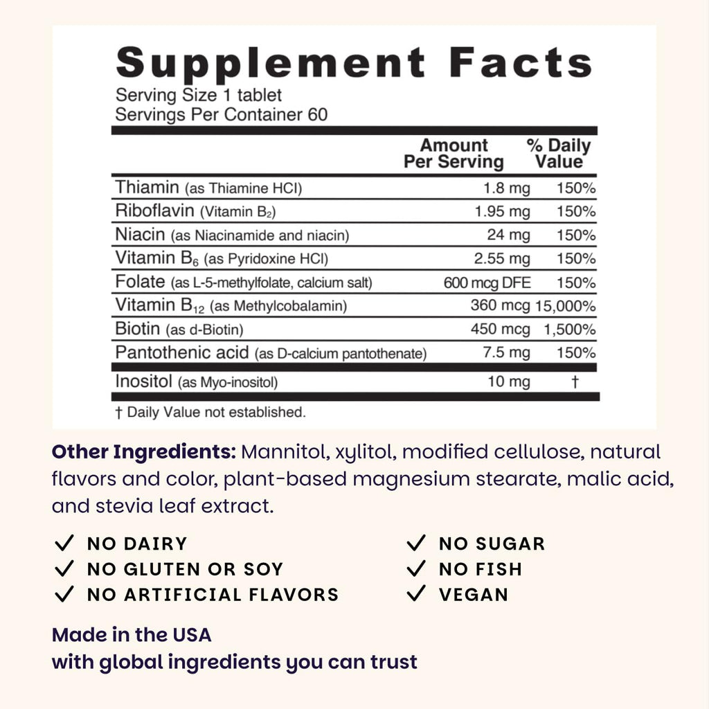EZ Melts Dissolvable B-Complex - Vitamin B Complex - Provides Energy Metabolism & Heart Health Support - with Methylated B12 & Folate - Non-GMO & Vegan