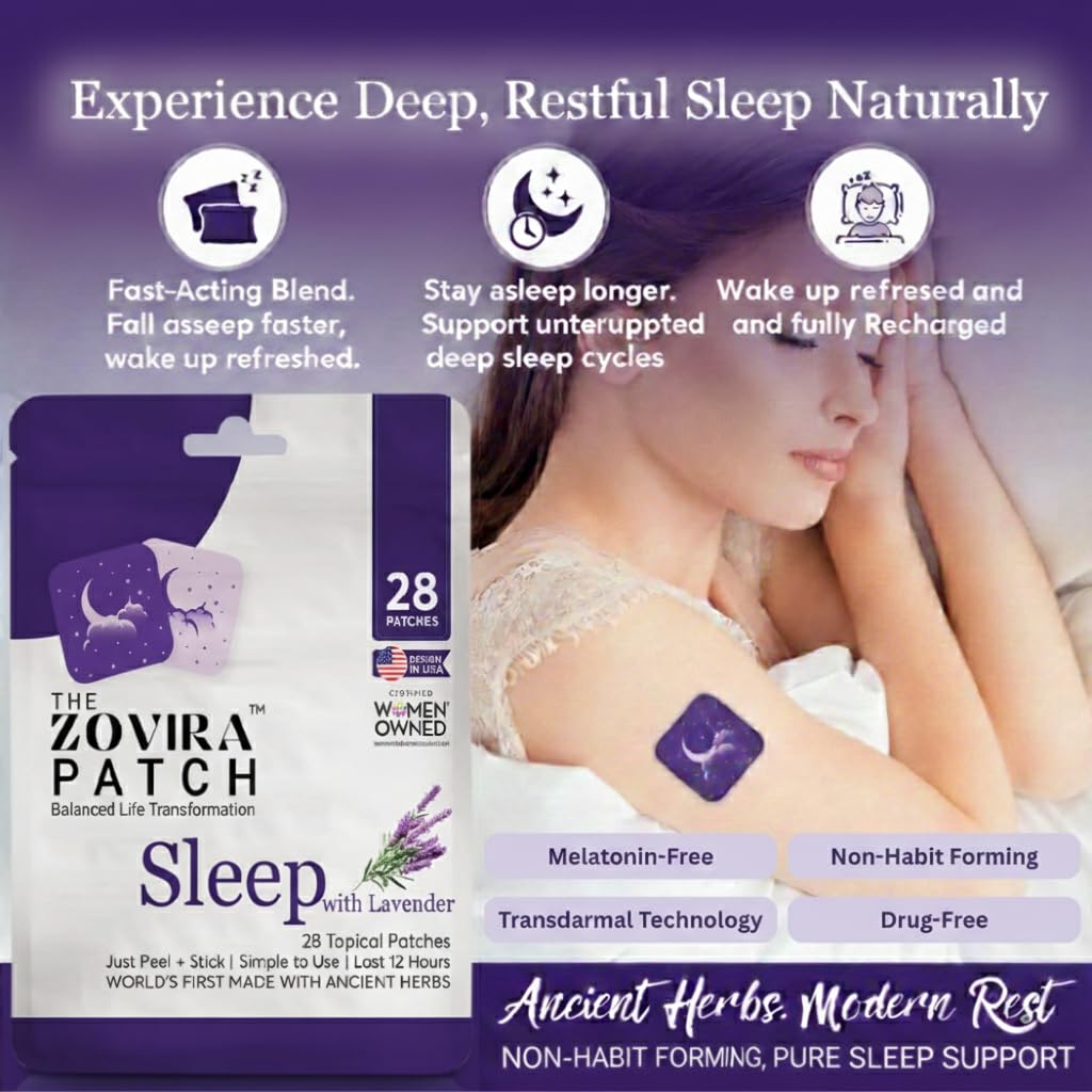 Zovira Sleep Patches for Adults, Melatonin Free with Lavender & Magnesium | Time-Release Transdermal, Aromatherapy Sleep Aid | Non-Habit Forming, Hypoallergenic, All-Night Restorative Sleep | 28 Count ZOVIRA buy supplements Au