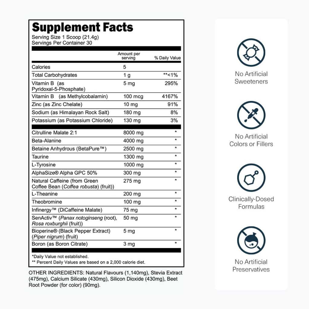 Transparent Labs Bulk Black Pre Workout - Clinically Dosed, Sugar Free Preworkout for Men and Women with Beta Alanine Powder, Citrulline Malate