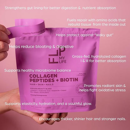 Flip My Life Collagen Peptides + Biotin, Hyaluronic Acid & Vitamin C - For Hair, Skin, Nails - Gut Health/Joint Support - Ageless Beauty Blend Supplement Powder for Men/Women - 9g Protein—26 Servings Flip My Life buy supplements Au